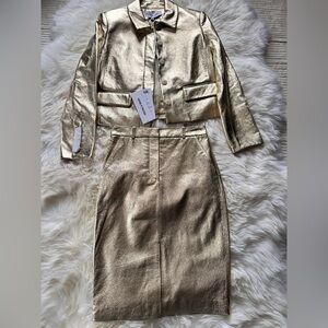 Veronica Beard Imogen Leather Jacket Blazer and Maxine Leather Midi Skirt SET